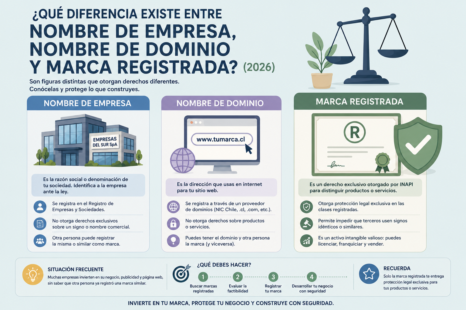 ¿Qué diferencia existe entre nombre de empresa, nombre de dominio y marca registrada? (2026)